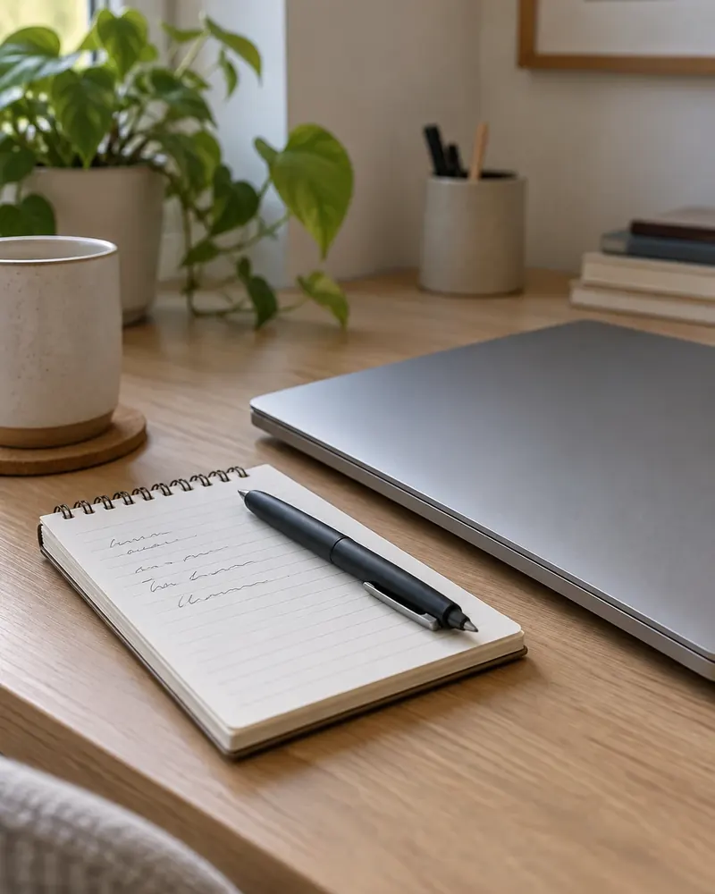 Illustration: Small notepad by the keyboard